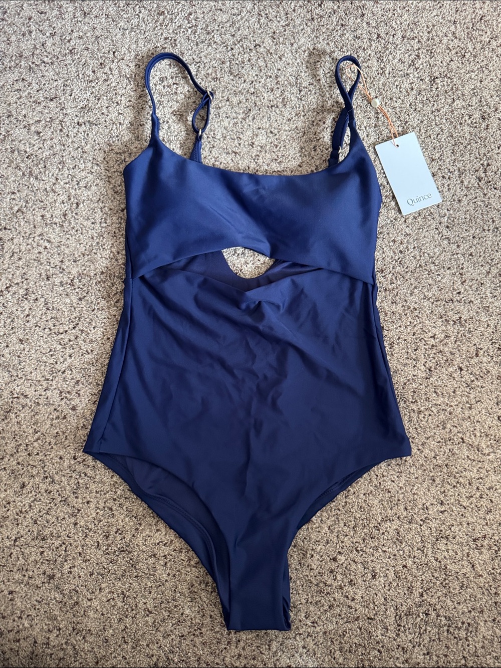 Quince Navy One-Piece Swimsuit with Front Keyhole